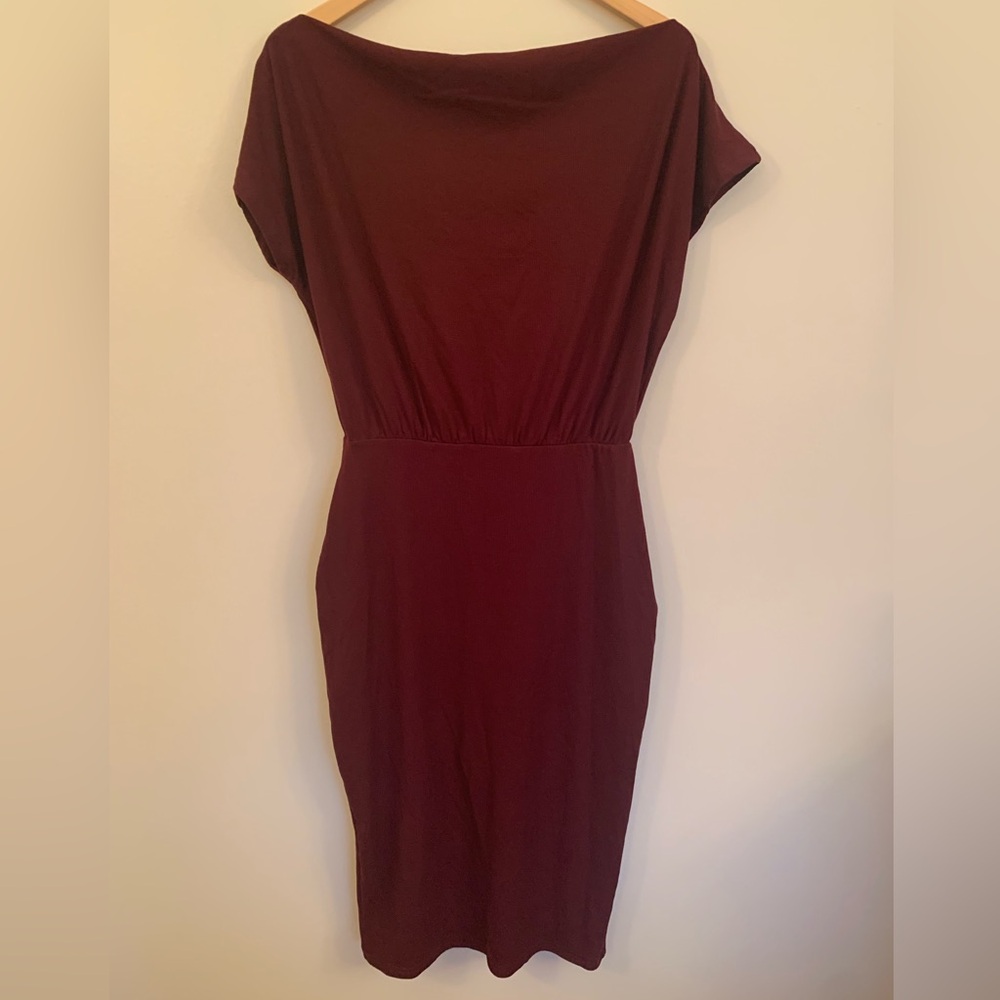 NWT Ribbed Burgundy Boatneck Dress